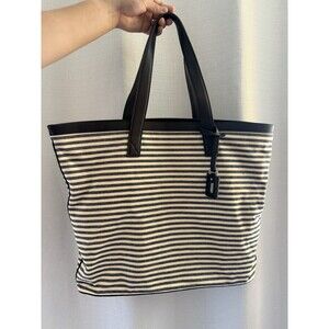 Max Mara Navy Strips Tote Bag With Logo Plate Large